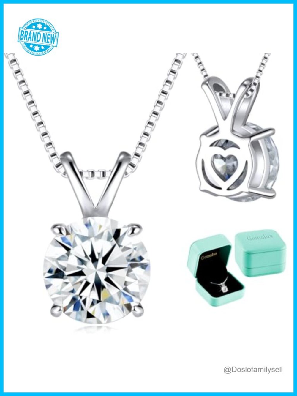Moissanite Solitaire Necklace, Lab Created Diamond Pendant, 925 Sterling